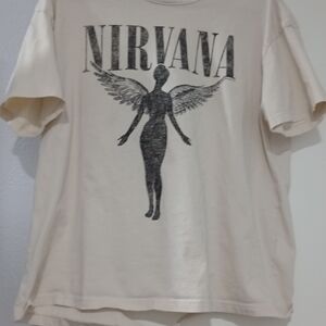 Vintage Womens Nirvana Cream Graphic Tee With Cutout Detail In Back